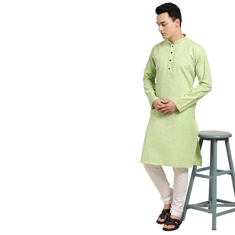 Sojanya (Since 1958 Men'S Cotton Linen Green Checked Only Long Kurta, Size 42 - Image 5